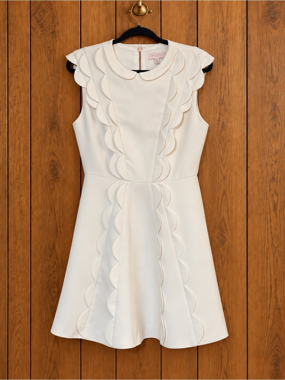 RARE Ted Baker Ivory Scalloped Skater Mini Dress Size 2 UK